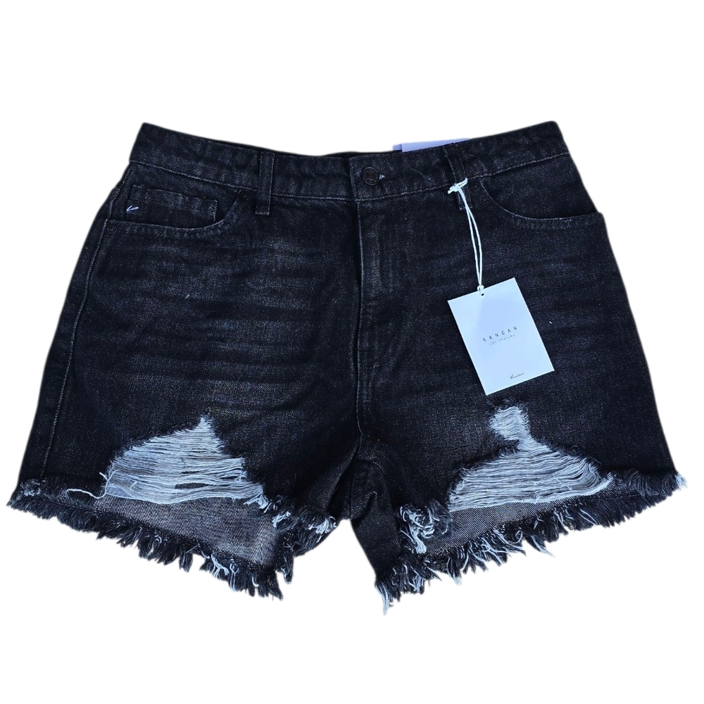 KanCan Black Denim Distressed Cut Off Shorts Size 9 - Picture 1 of 2